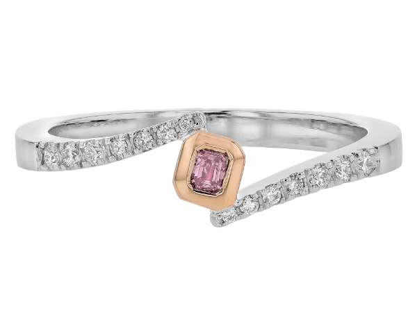 bezel set pink diamond ring with diamond band c798