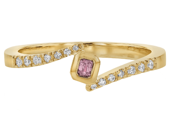 bezel set pink diamond ring with diamond band c798