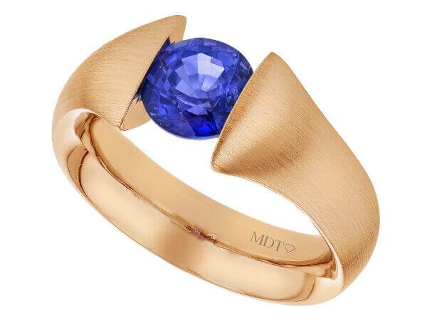 blue sapphire tension set ring with flared band c1221