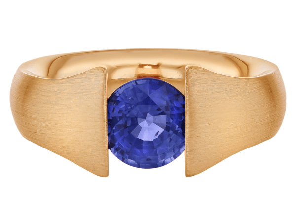 blue sapphire tension set ring with flared band c1221