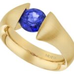 blue sapphire tension set ring with flared band c1221