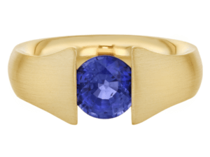blue sapphire tension set ring with flared band c1221