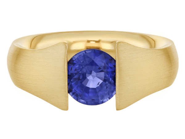 blue sapphire tension set ring with flared band c1221