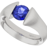 blue sapphire tension set ring with flared band c1221