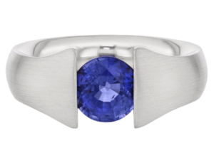 blue sapphire tension set ring with flared band c1221