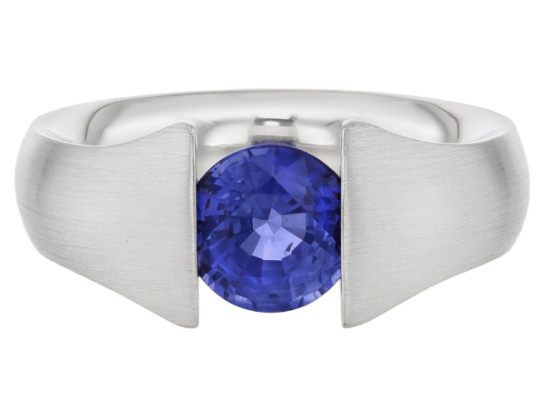 blue sapphire tension set ring with flared band c1221