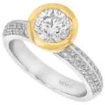 diamond bezel set engagement ring with pave set knife edge band c259