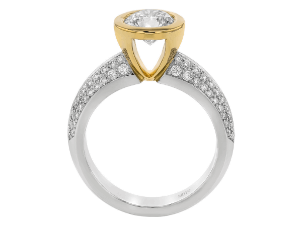 diamond bezel set engagement ring with pave set knife edge band c259