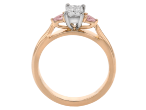 emerald trilogy ring with pear pink diamonds c1236