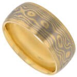 wide mokume gane ring with yellow gold trim c715 9