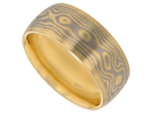 wide mokume gane ring with yellow gold trim c715 9