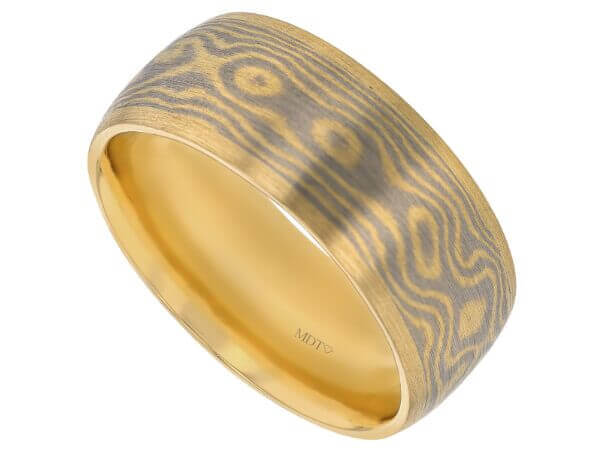 wide mokume gane ring with yellow gold trim c715 9