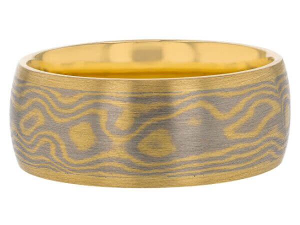 wide mokume gane ring with yellow gold trim c715 9