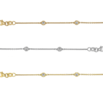 3 bezel set diamond bracelets in different golds c1140
