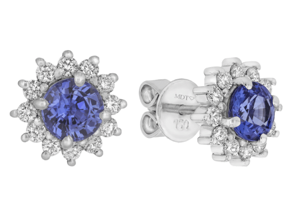 blue sapphire and diamond halo earrings c1098