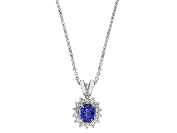sapphire and diamond halo pendant c584