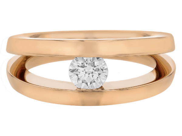 rose gold diamond tension set engagement ring with split band c251 - top view
