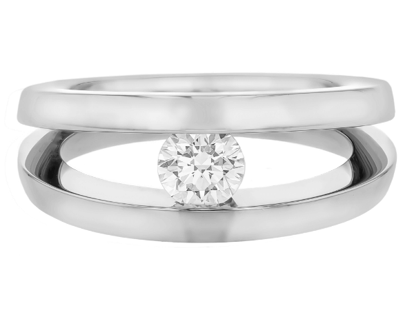 18ct white gold diamond tension set engagement ring with split band c251 -top view