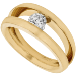 18ct yellow gold split band tension set ring with round diamond centre c251