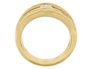 18ct yellow gold split band tension set ring with round diamond centre c251 - side view