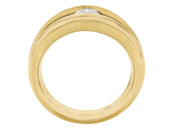 18ct yellow gold split band tension set ring with round diamond centre c251 - side view
