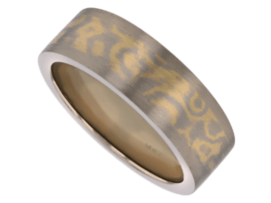 flat mokume gane ring with white gold trim c715 9