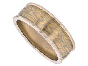 half round mokume gane ring with white gold tracks c707