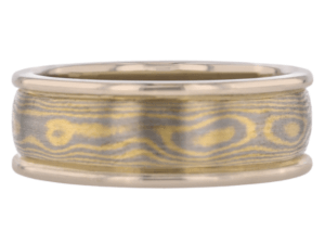half round mokume gane ring with white gold tracks c707