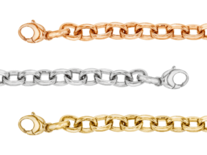 ladies oval link 18ct gold bracelets in 3 different colours