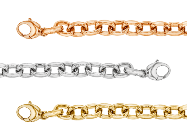 ladies oval link 18ct gold bracelets in 3 different colours