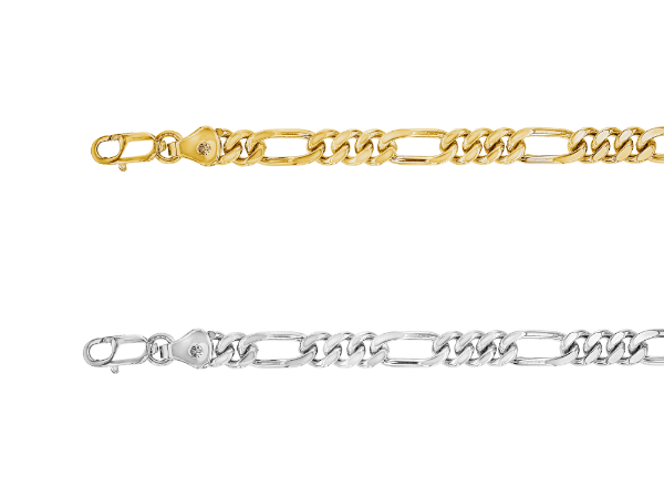 9ct yellow gold and white gold men’s figaro bracelet 3-1 c1130