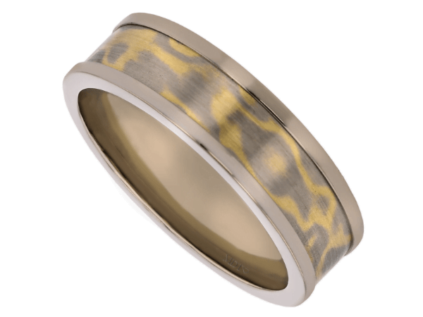men’s gold mokume gane ring with white gold tracks c708 6.6