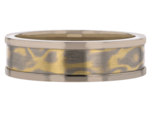men’s gold mokume gane ring with white gold tracks c708 6.6