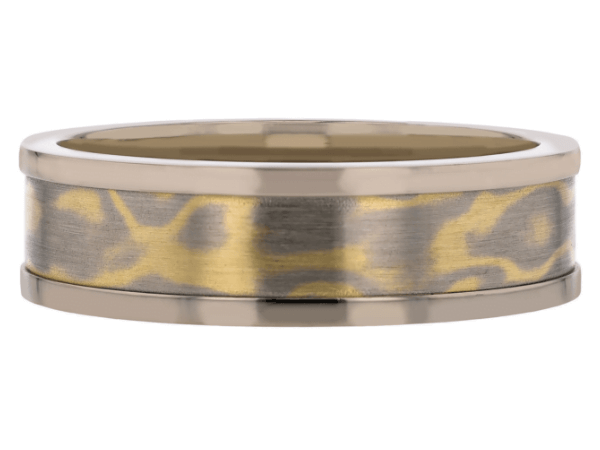 men’s gold mokume gane ring with white gold tracks c708 6.6