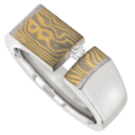 mokume gane signet ring with tension set diamond ‘the nicholas ring’