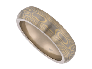 white and yellow gold mokume gane ring with white gold tracks c715