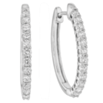 oval claw set diamond hoop earrings