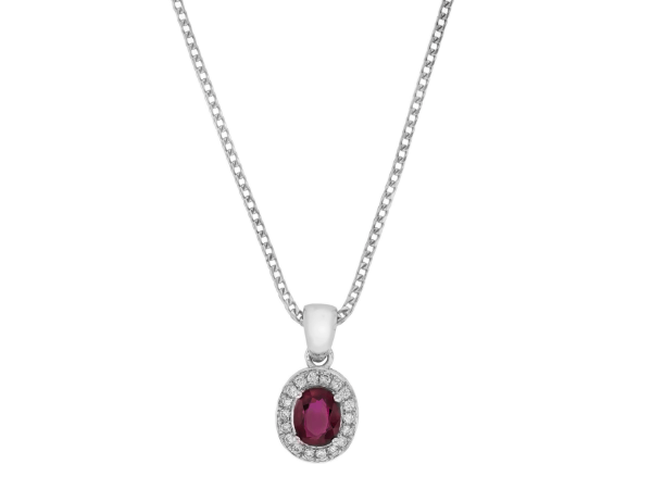 oval ruby and diamond halo pendant necklace c1053