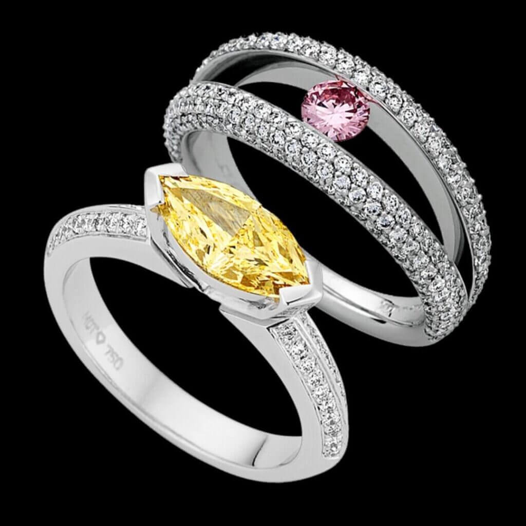 pink diamond yellow diamod coloured diamond engagement rings