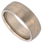 white and yellow gold mokume gane ring with white gold tracks c715