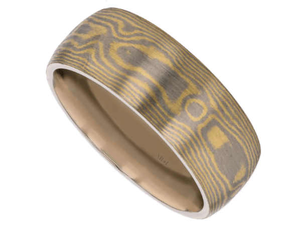 wide yellow and white gold mokume gane men’s ring c700 8