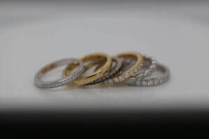 wedding bands stack, featuring a range of handmade diamond wedding bands