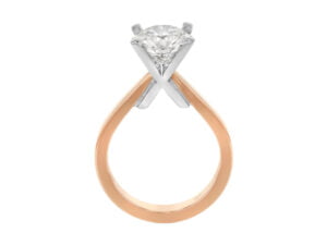 Rose gold unique x diamond solitaire engagement ring c261 - side view