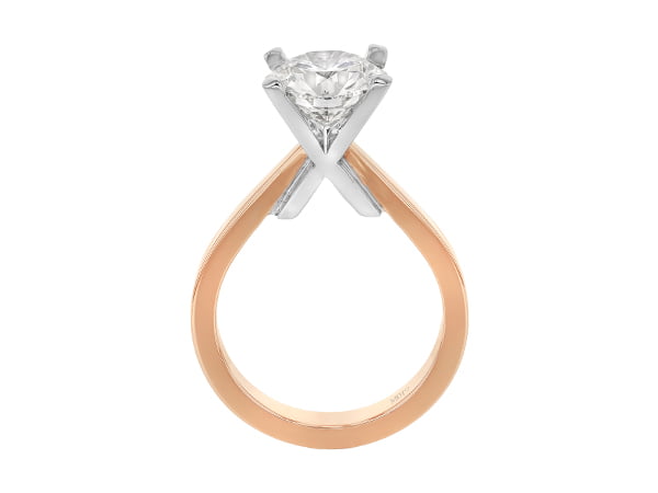 Rose gold unique x diamond solitaire engagement ring c261 - side view