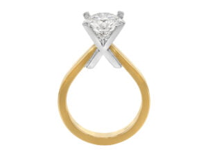 Yellow gold unique x diamond solitaire engagement ring c261 - side view