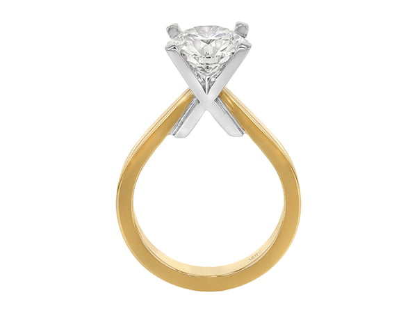 Yellow gold unique x diamond solitaire engagement ring c261 - side view