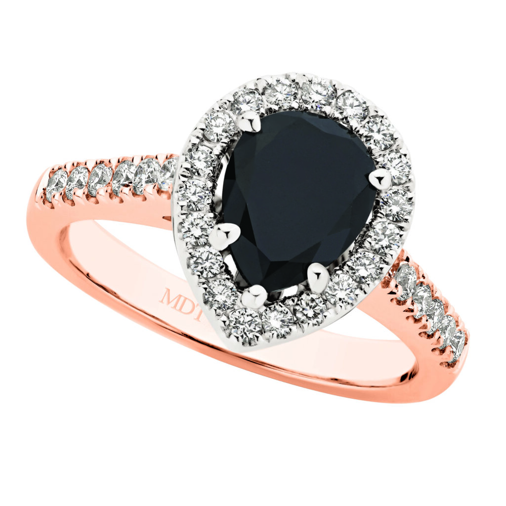 Pear Shape Black Diamond Halo in Rose Gold