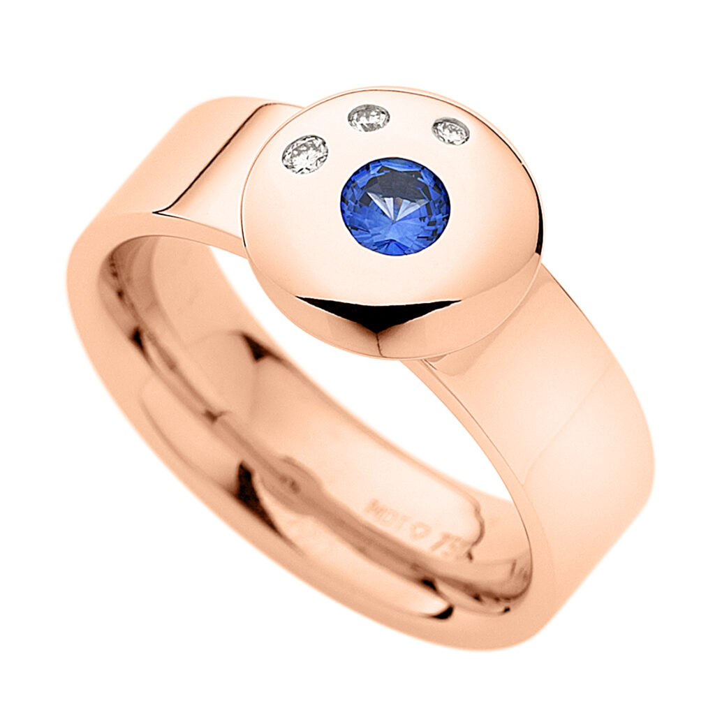 Round Sapphire and Diamond Dress Ring in Rose Gold