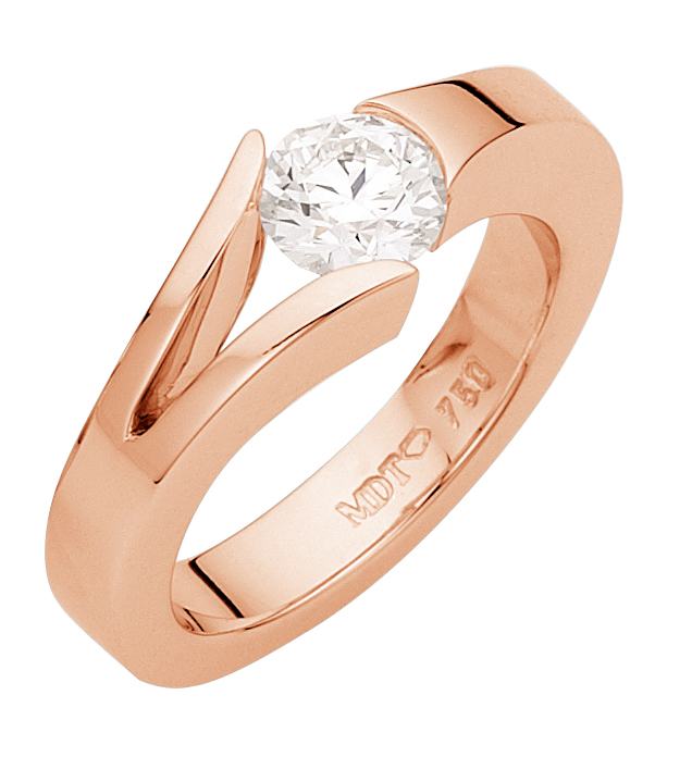 Asymmetrical Tension Set Ring in Rose Gold