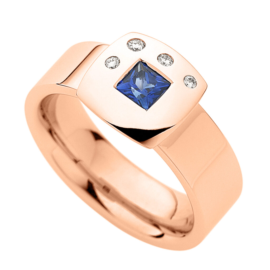 Princess Cut Sapphire Dress Ring in Rose Gold